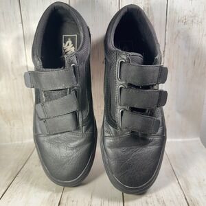 Vans Black Leather Hook & Loop Strap Shoes‎ Men's 9.5 Women's 11 Low Top